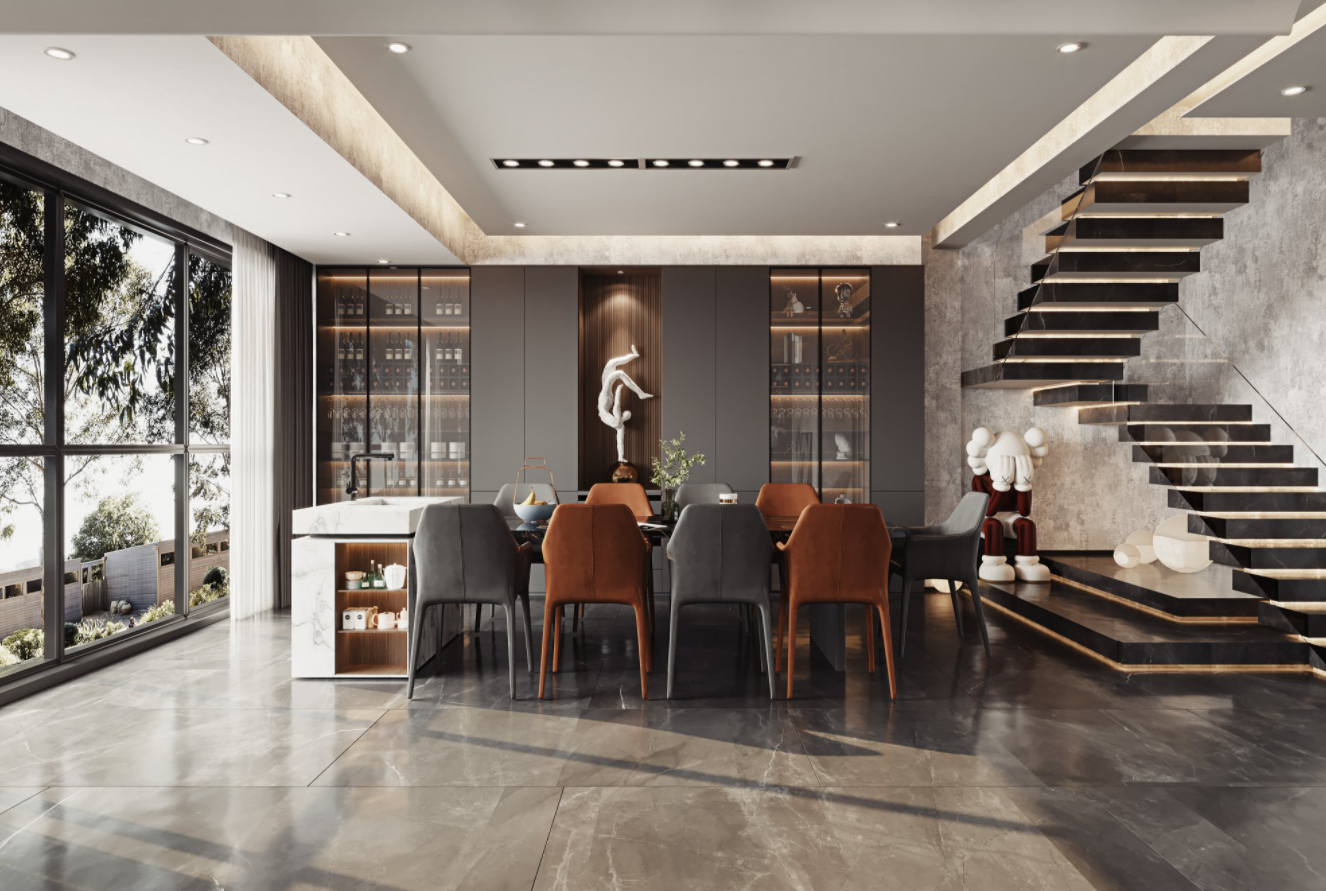 现代港式金属奢华风平层设计-3