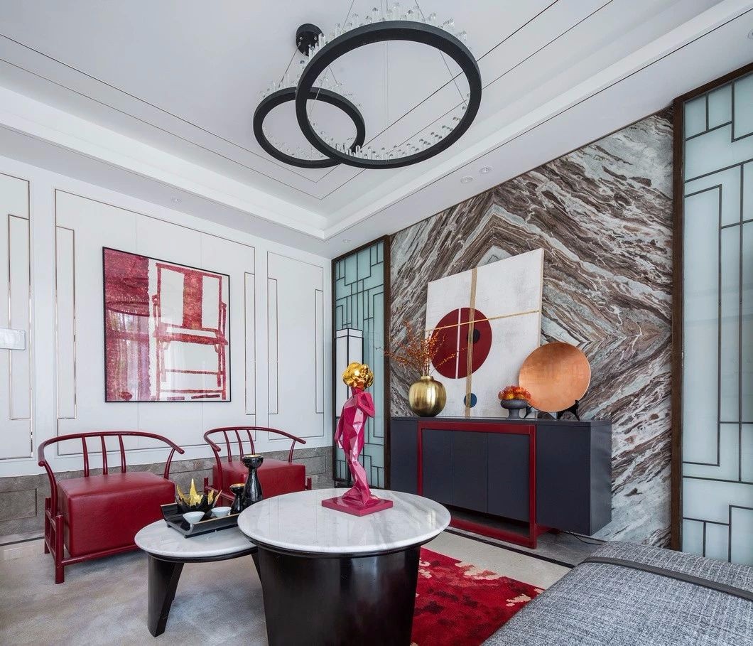 【元禾大千软装新作】220㎡“中国红”东方摩登别墅样板间设计方案-10