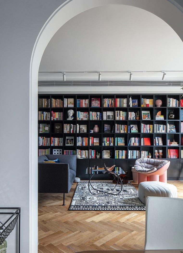 深白设计丨平层丨抛弃电视不要客厅，住进全能的复古图书馆-9