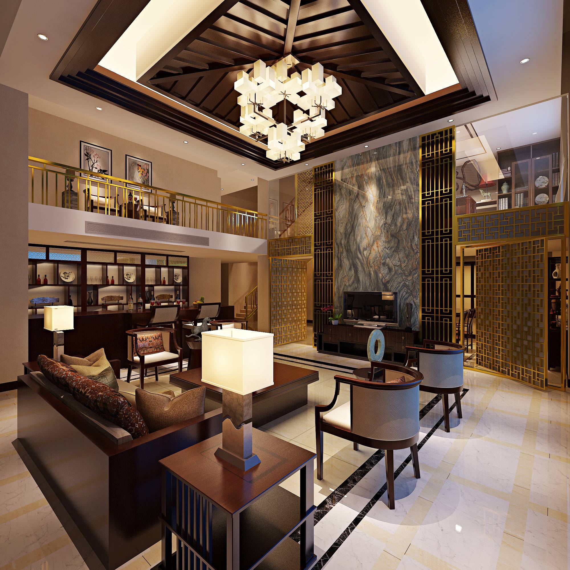 新中式 中式古典 奢华家装别墅样板房-13-31