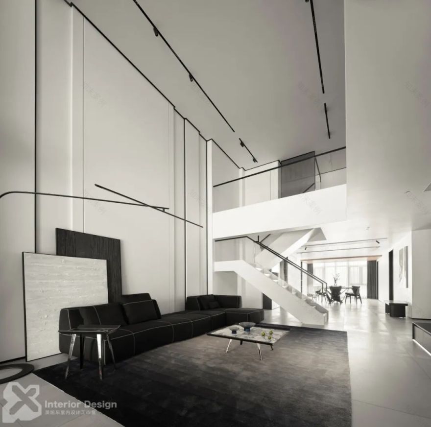 东阳 420㎡极简复式,黑白灰构建纯粹空间-5