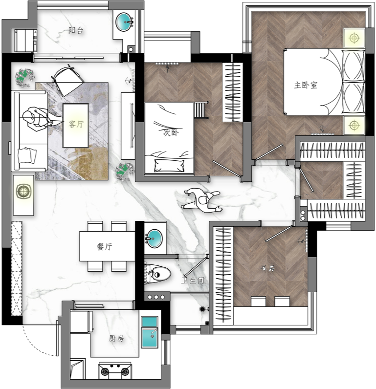 合肥望江台璟宸 100㎡三室轻奢法式设计,单身女青年的理想家居-14