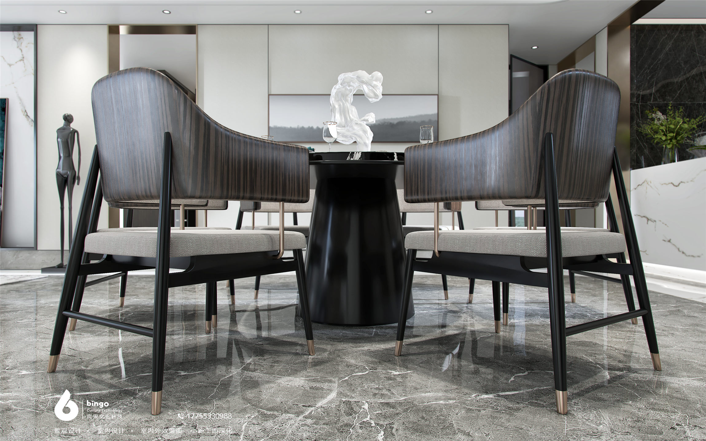 西安现代轻奢别墅设计 | 轻奢风格与金属材质的完美融合-14