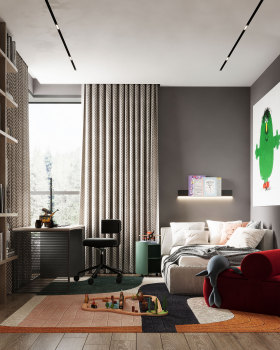 3D visualization of a residential interior.