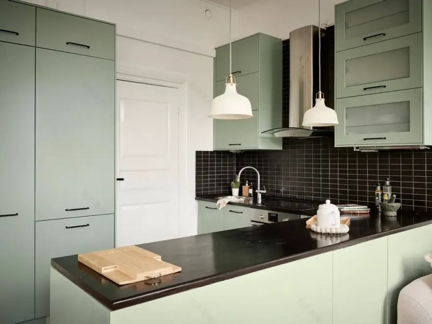 绿色厨房 | 斯堪的纳维亚风格一居室设计-9