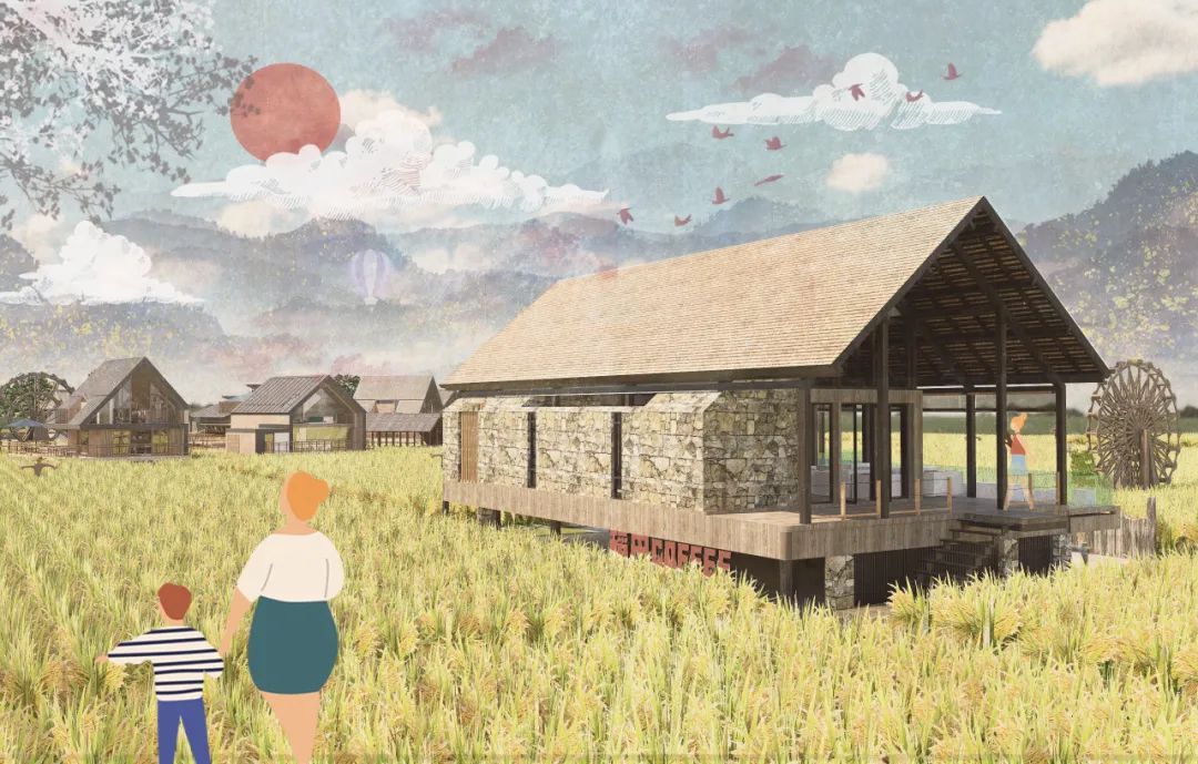 大四学妹的本科毕设将民宿建筑融入稻田之中！“可再生能源技术+组团式布局”栈道式串联功能区！自然环境与民俗文化相辅相成的民宿设计-42