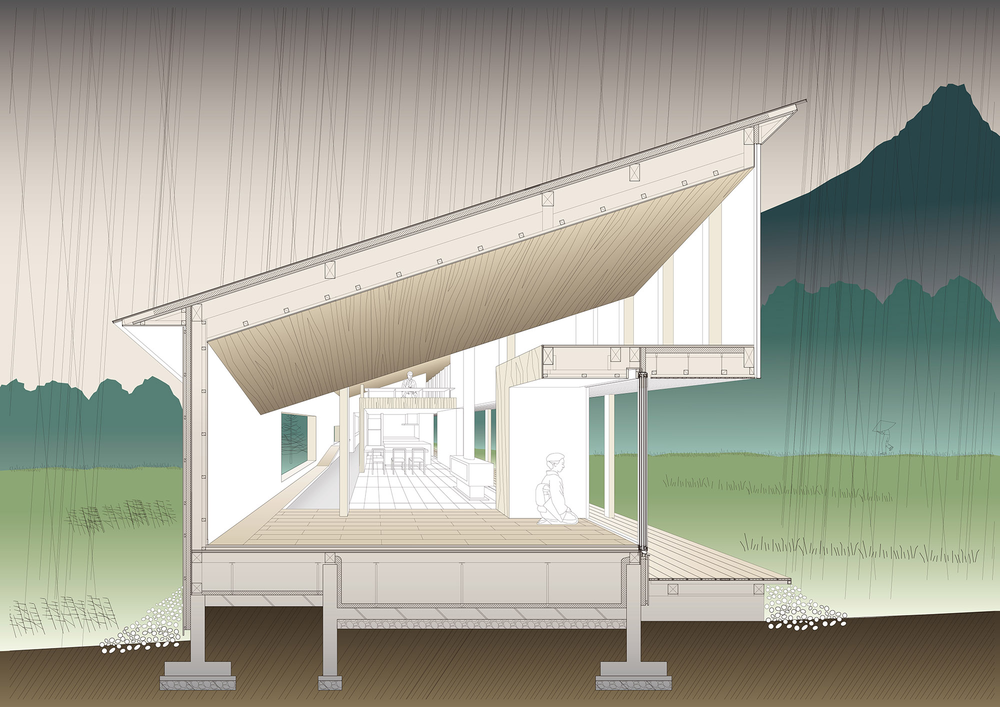 富士山上的折顶屋，日本 / Hiroki Tominaga – Atelier-11