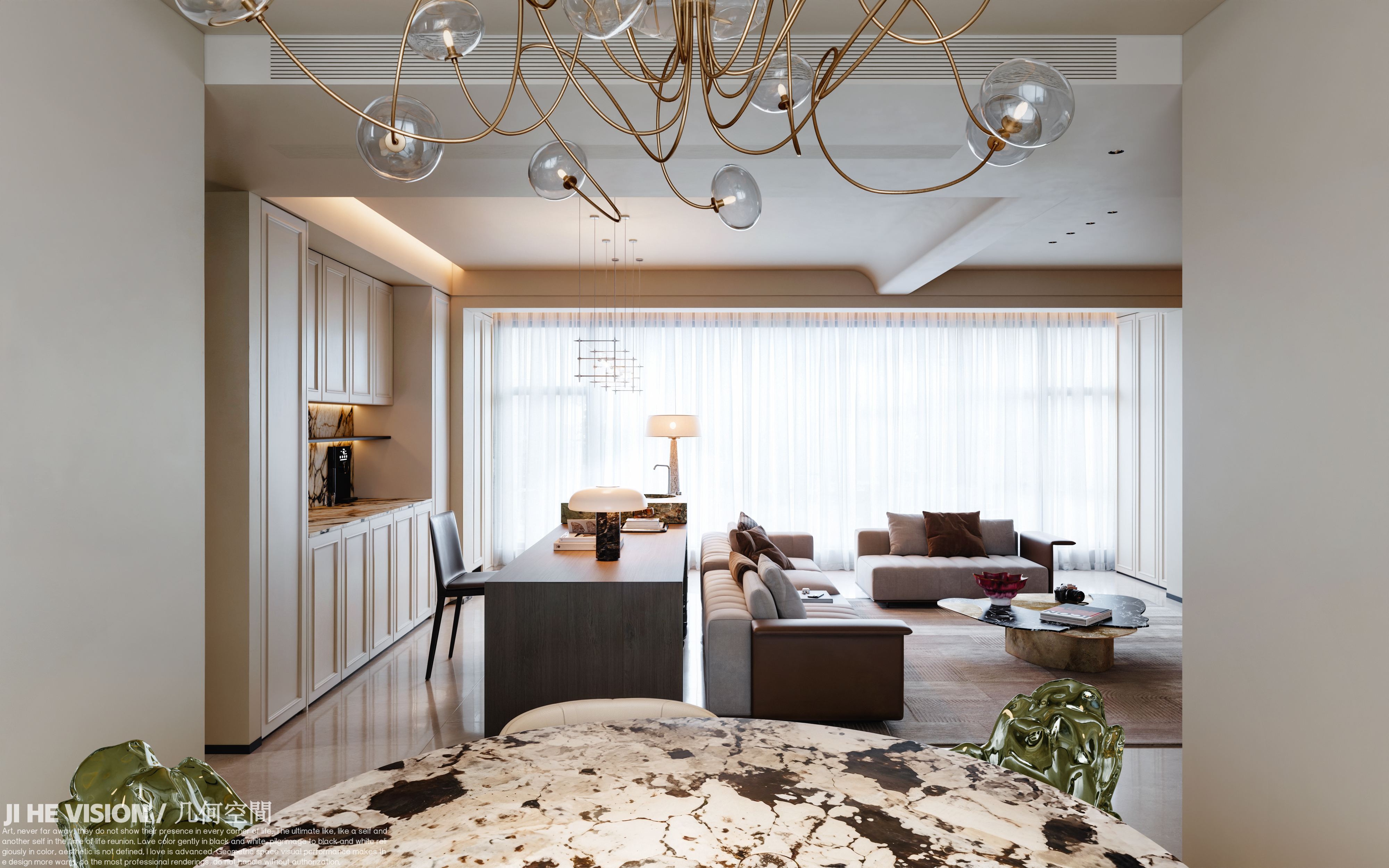 港龙美的云筑轻奢客餐厅丨几何空间视觉表现-2