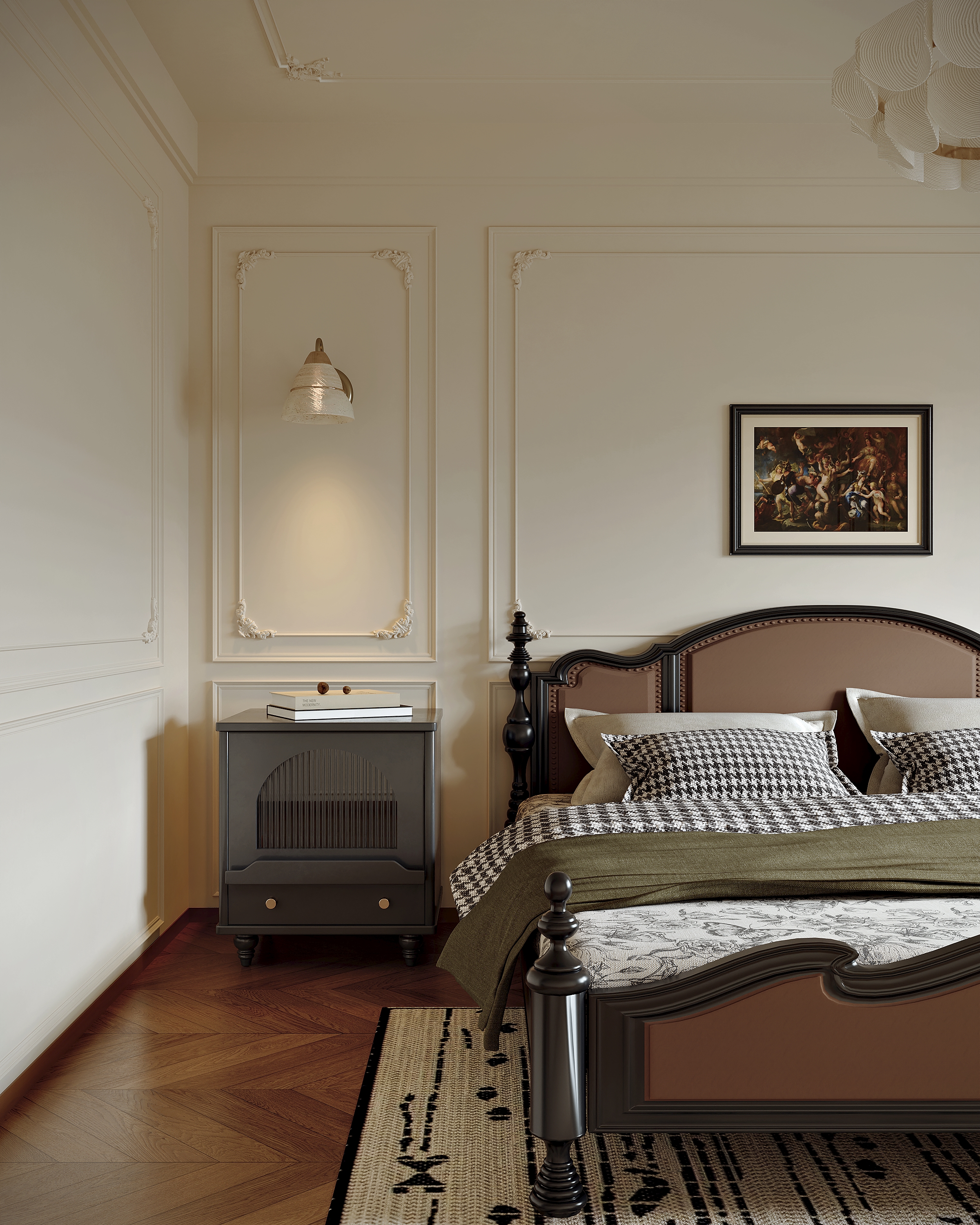 法式 奶油风 中古风客餐厅效果图-9