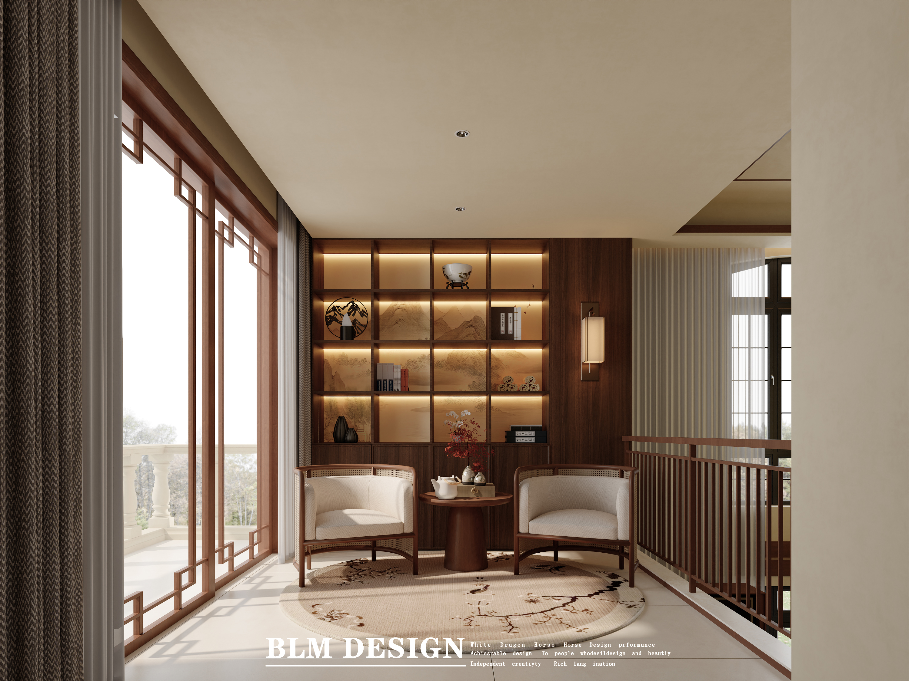 新中式别墅效果图案例-5