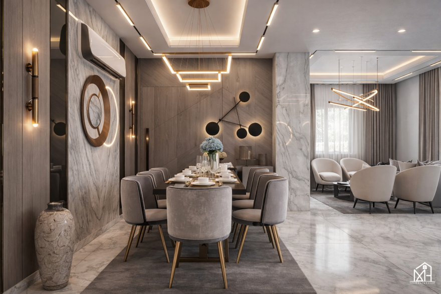 现代奢华起居与用餐空间-18