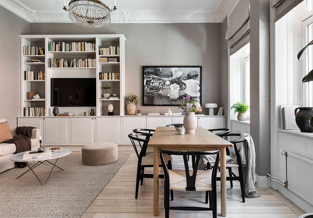 瑞典温馨公寓设计 | 书架与暖色调打造舒适空间-2