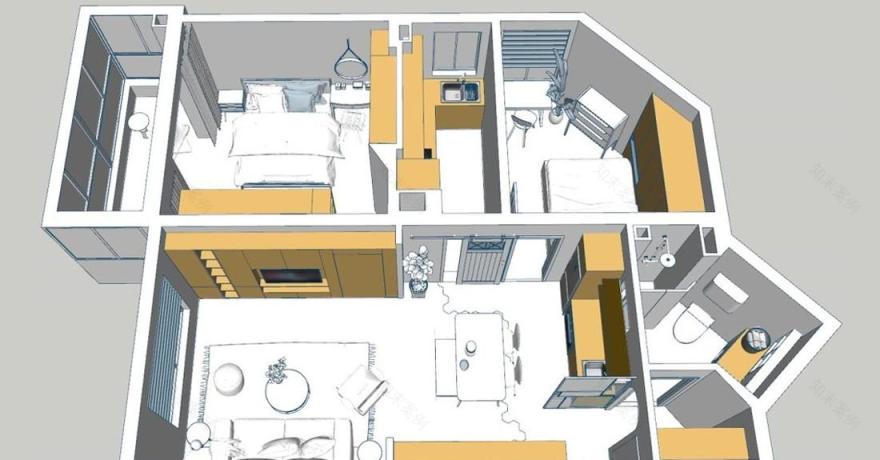 全能格局,珊瑚橘色点缀的玖雅平层设计-10