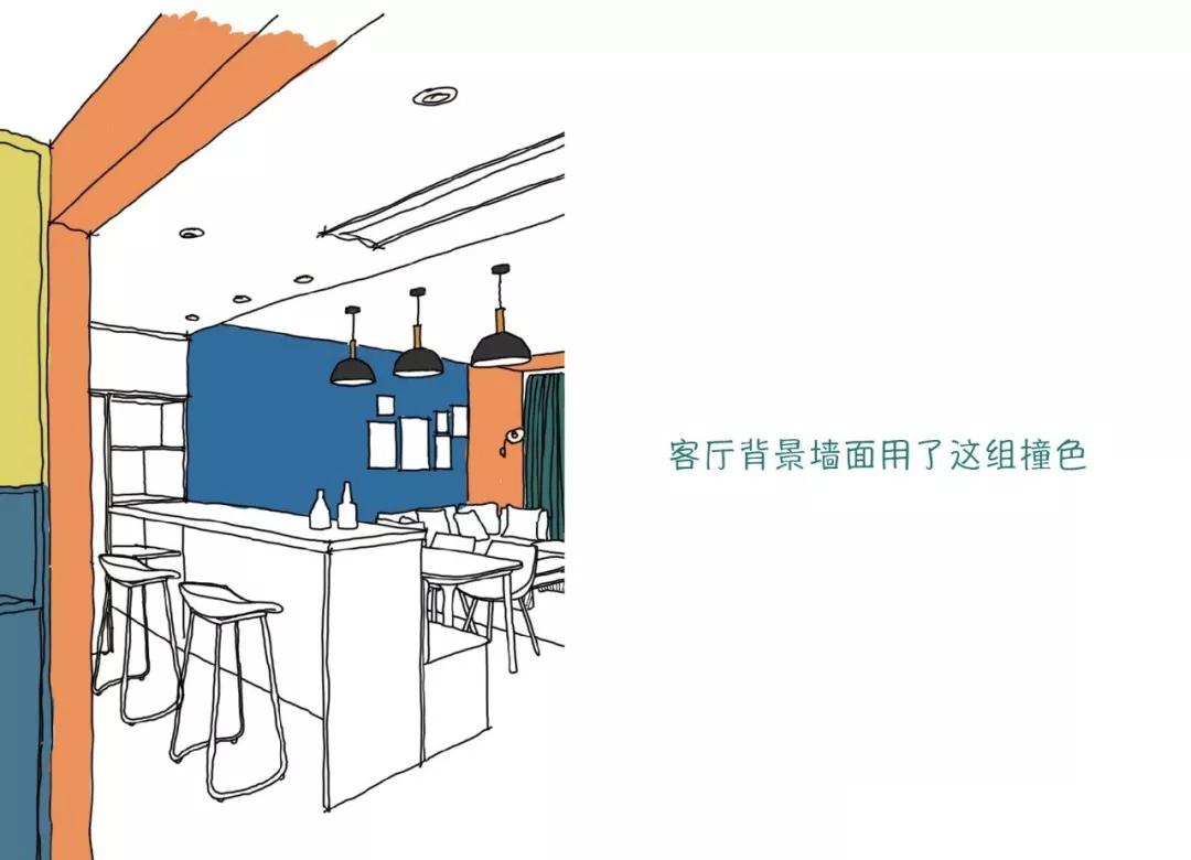 莫兰迪色系撞色设计，打造 107㎡三室一厅的时尚空间-12