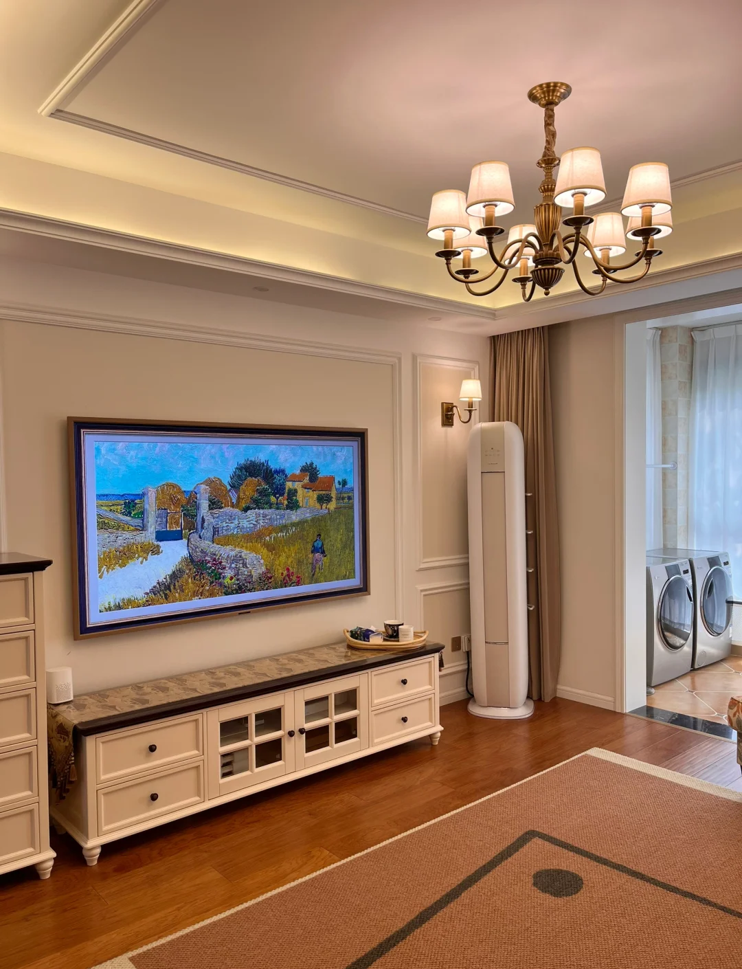 开放隔断时尚加电视墙，110㎡现代美式家这样装更实用！-9