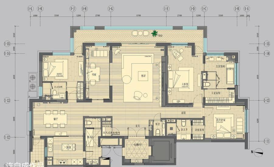 连自成作品—绿地海珀旭辉C5户型样板间设-9