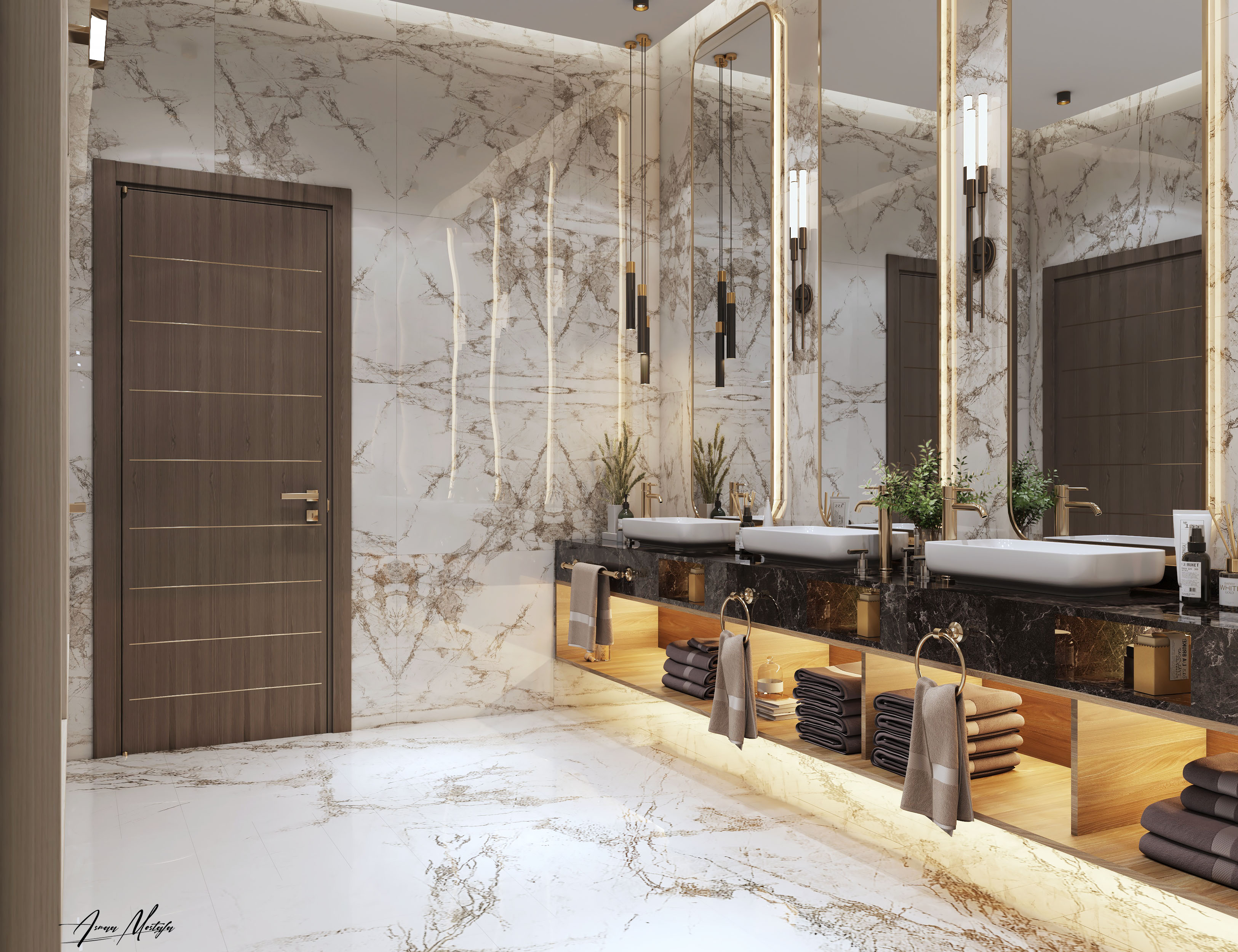 私人别墅卫生间及洗漱区设计丨卡塔尔多哈-10