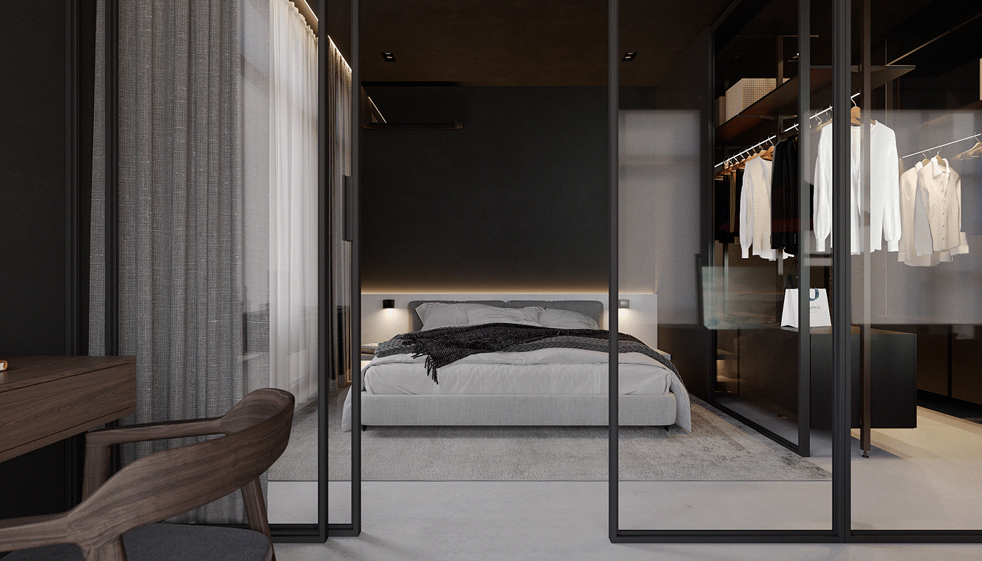 120平 黑红调子 空间设计-16