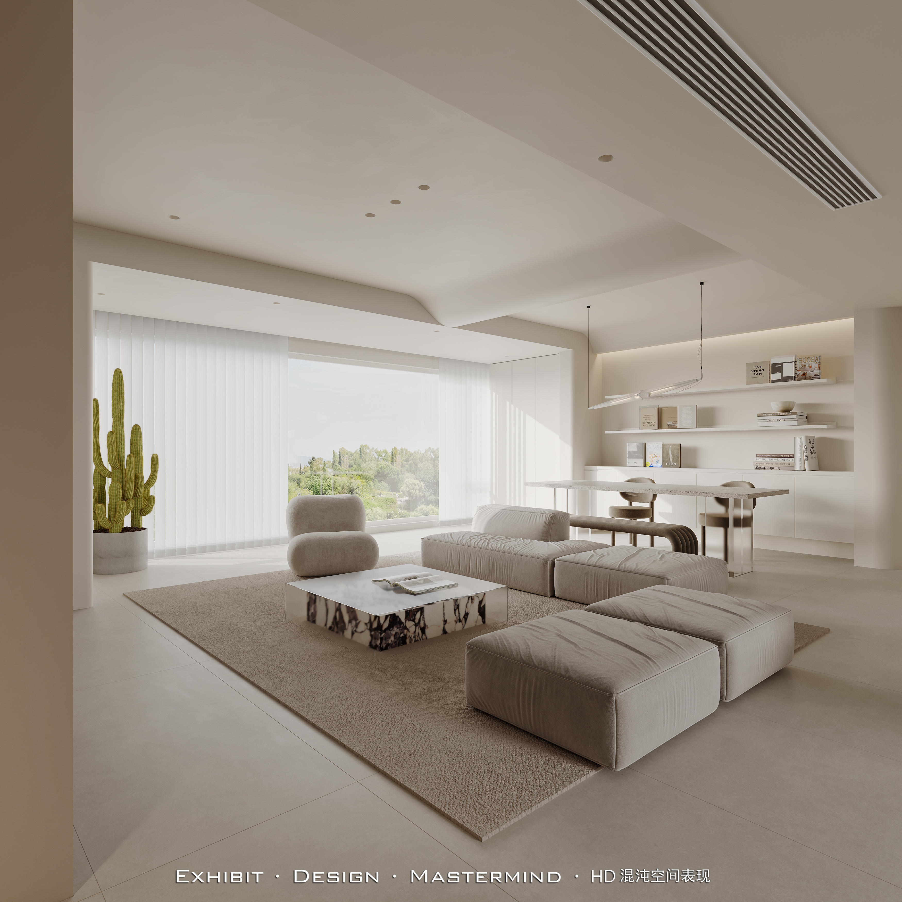 混沌空间表现 X 现代 极简风 平层客餐厅效果-2