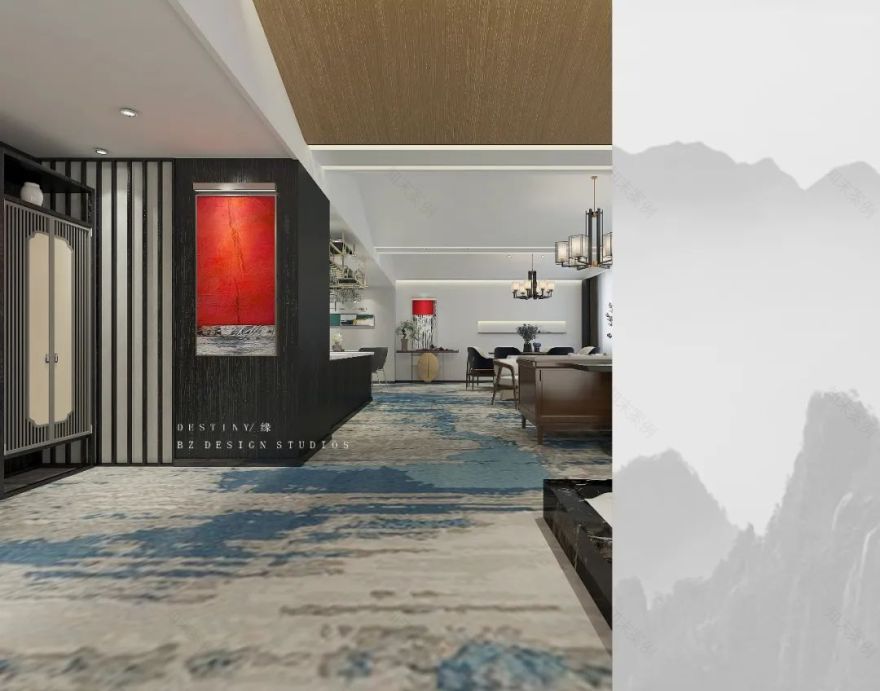 缘起东方 | 盐城行政酒廊的山水墨韵-6