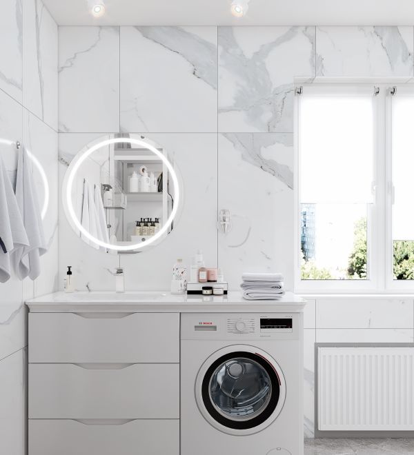 5㎡卫生间高级设计方案 | 洗衣机巧妙融入洗漱台与收纳柜-18