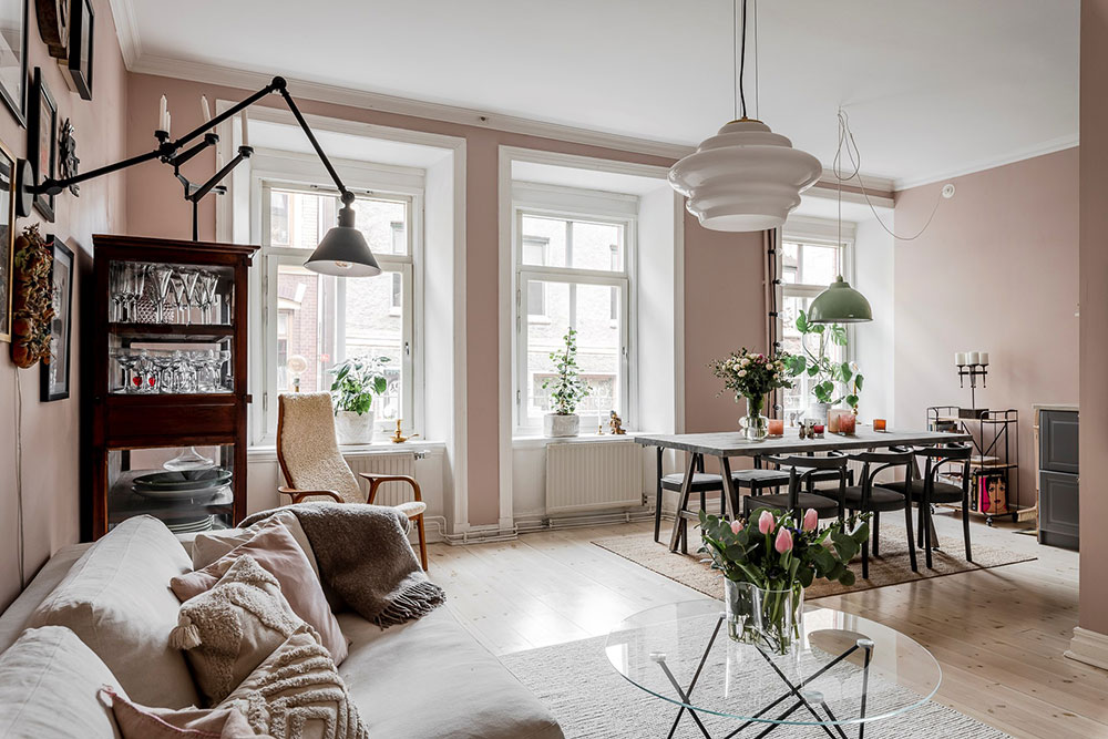 瑞典 60㎡粉色调公寓，复古橱柜增色不少-5