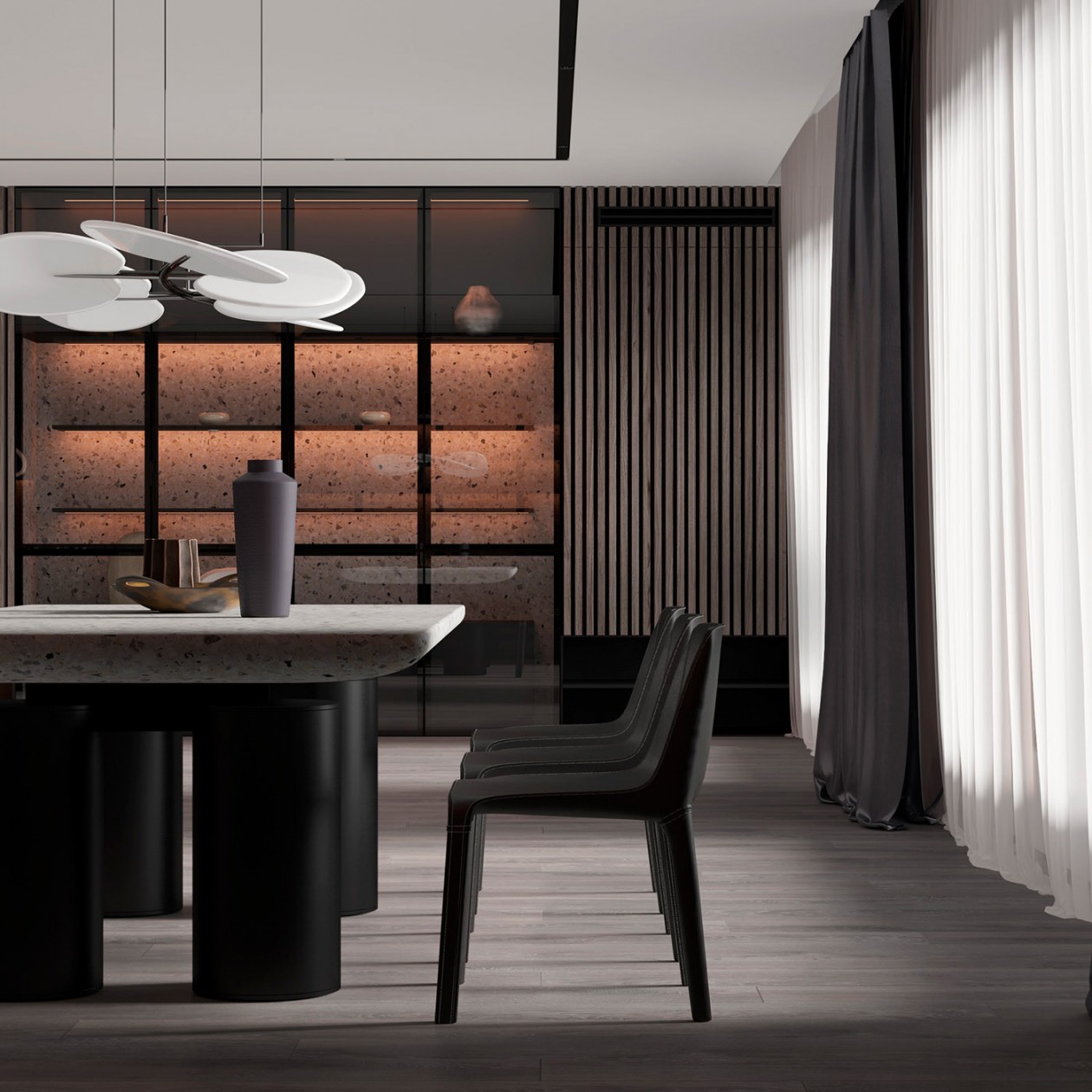 木材、水磨石打造 高级客餐厅空间！-16