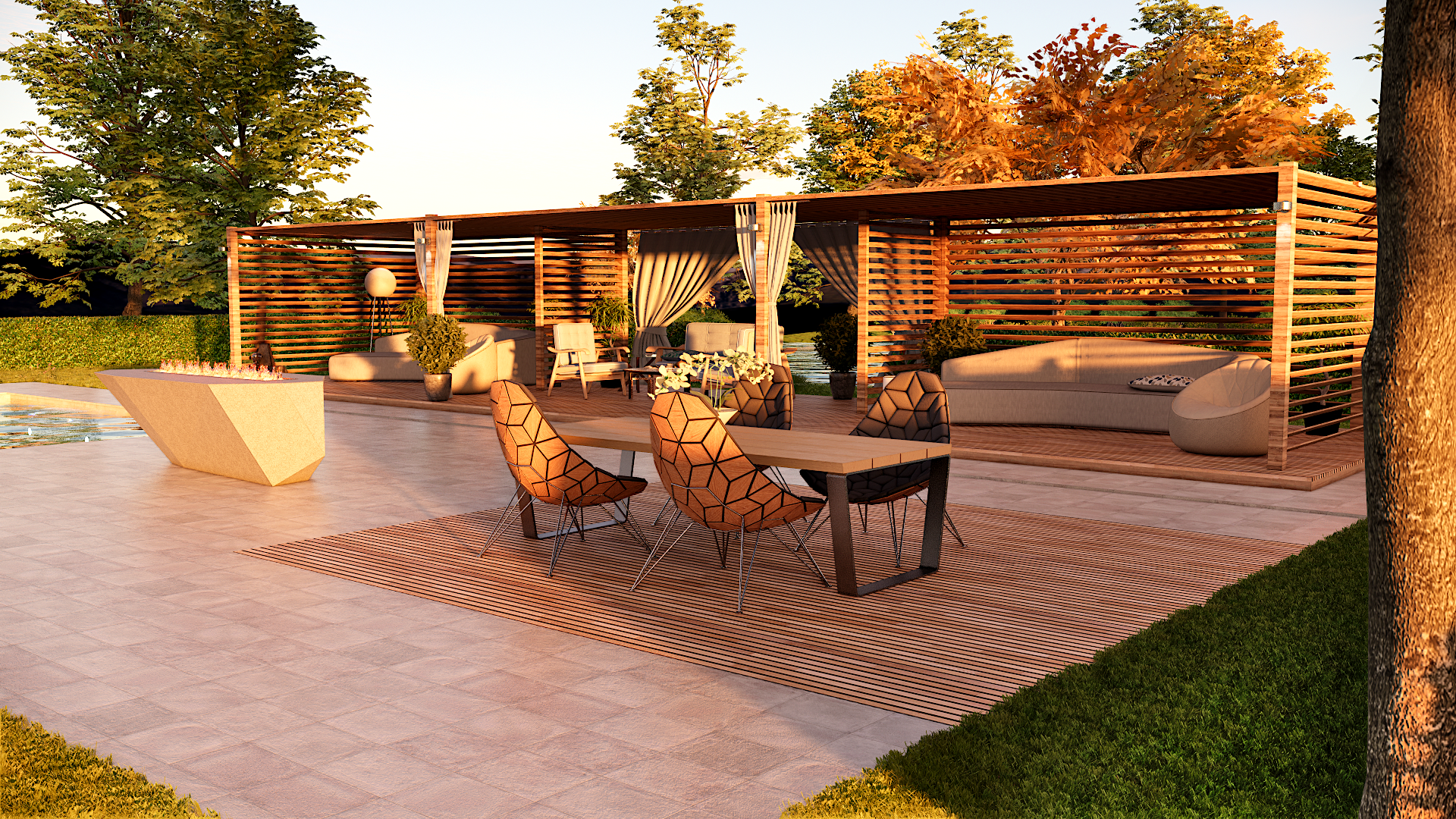 Modern pool lounge with firepit-2