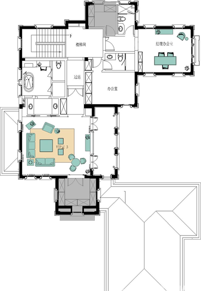 简美风格中的蓝金搭配——桃花源别墅G户型售楼处设计-3