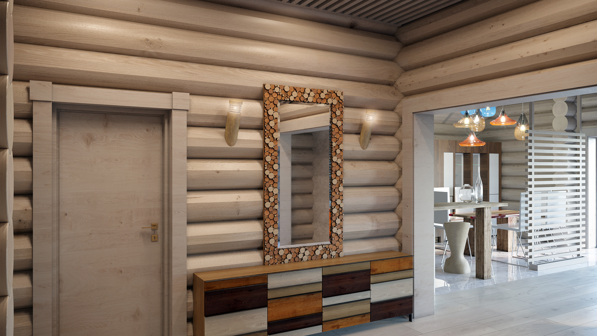 Варианты интерьера в срубе.-22