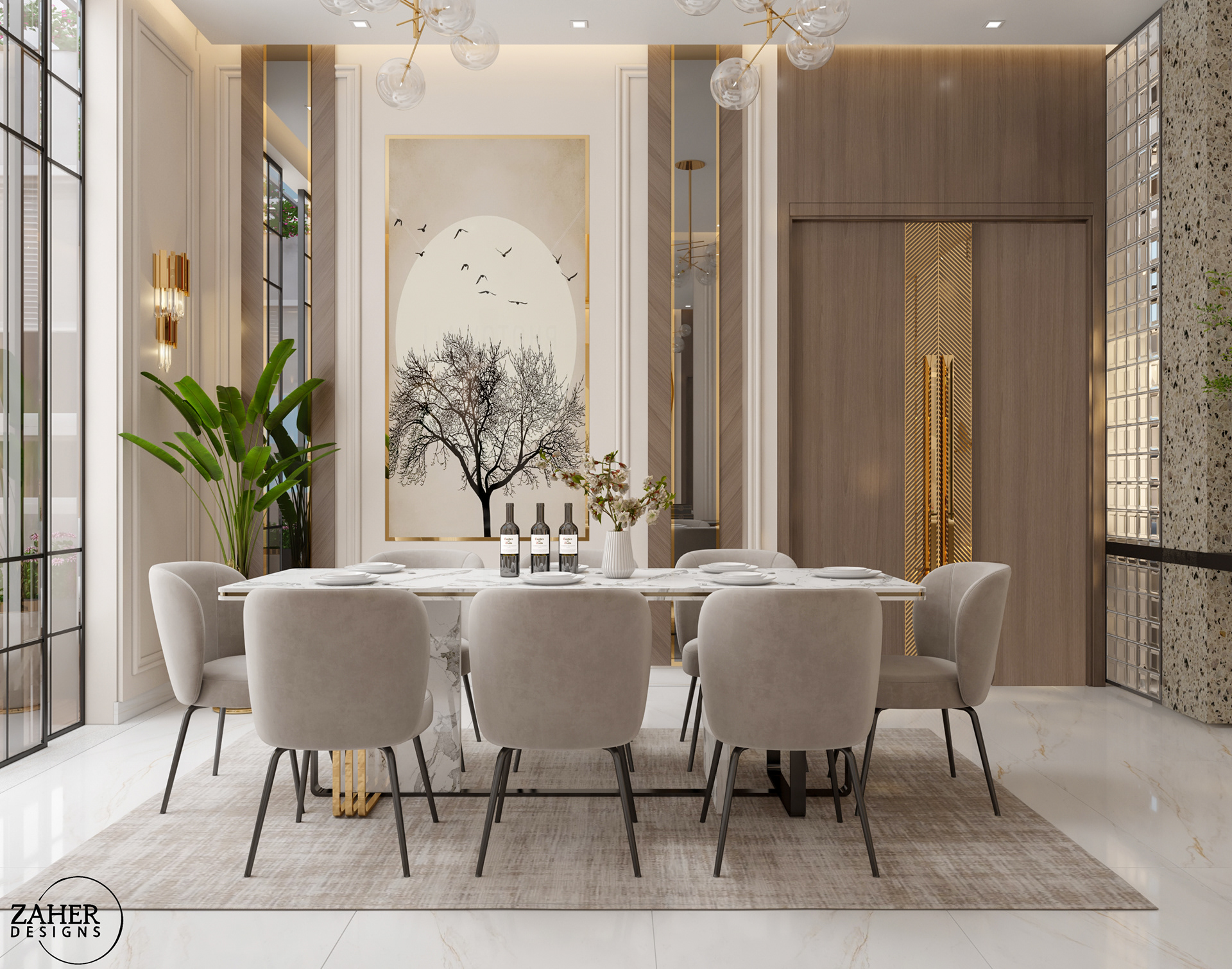 豪华客厅和餐厅设计丨沙特阿拉伯丨Zaher Design Studio-14