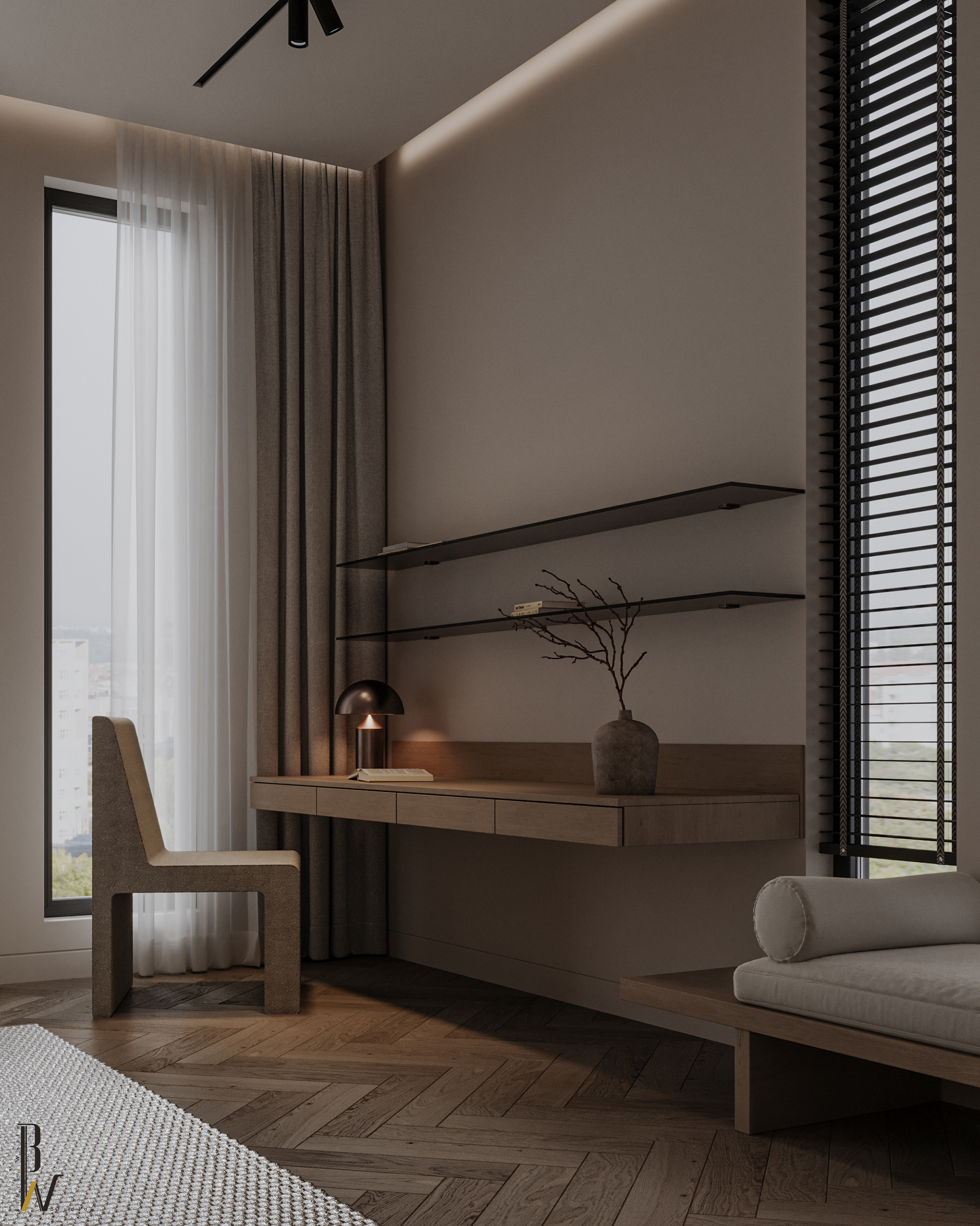 双人卧室设计丨阿联酋丨Black N White-19