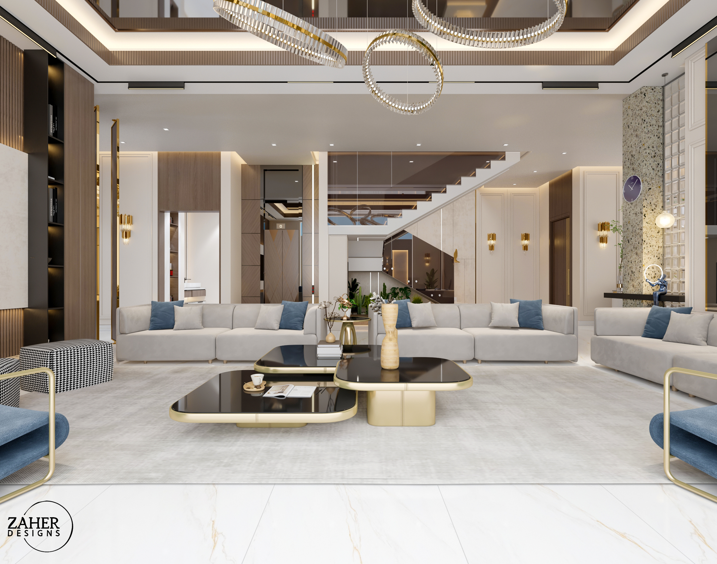 豪华客厅和餐厅设计丨沙特阿拉伯丨Zaher Design Studio-19