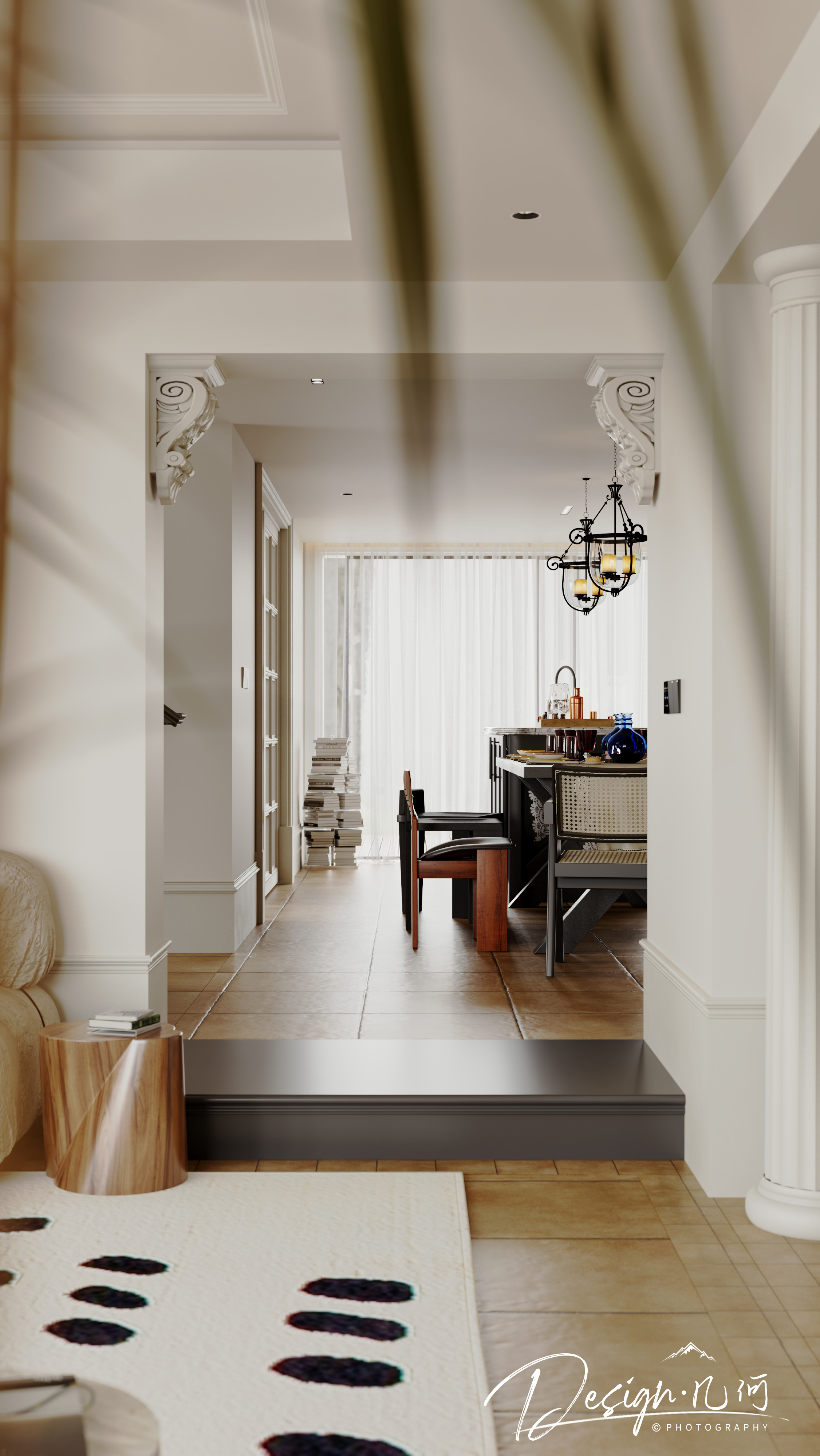 几何空间视觉表现 | 琥珀山庄乡村田园美式客餐厅-21