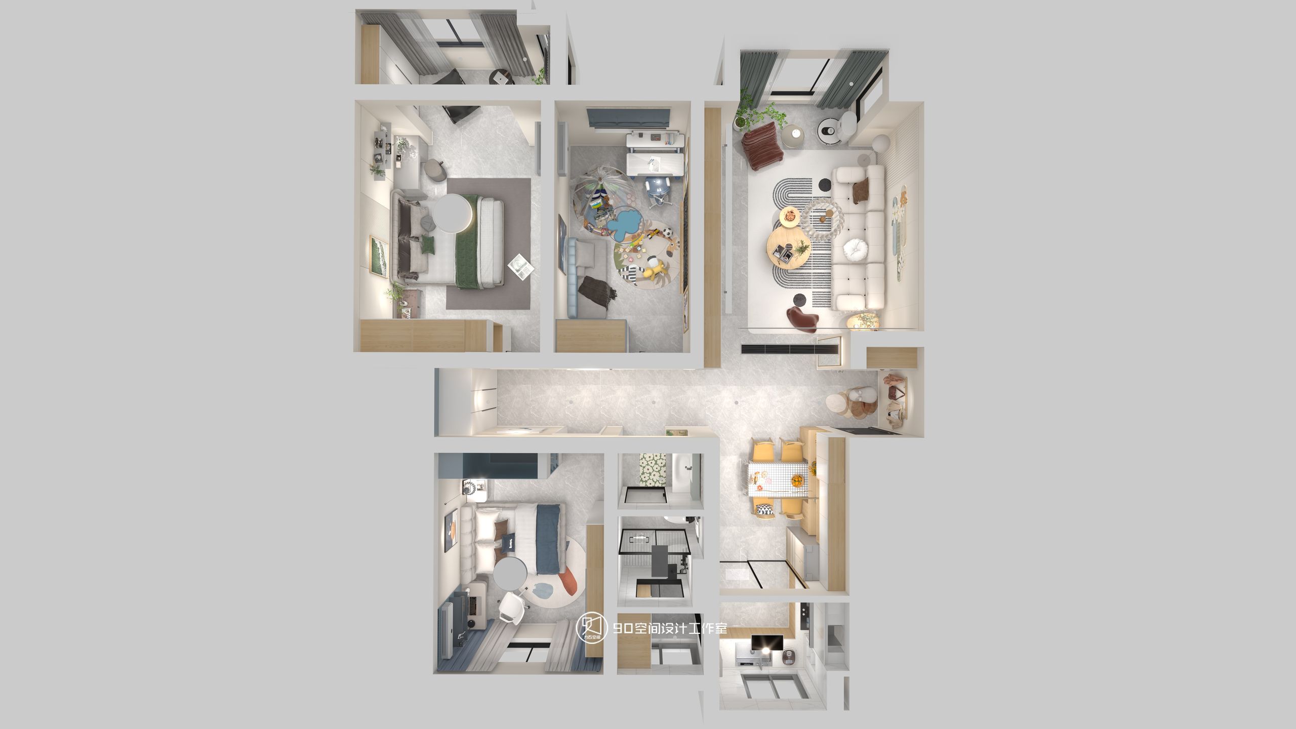 棉花糖奶油风格113 平方 3 室 2 厅 1 卫丨90 空间设计-41