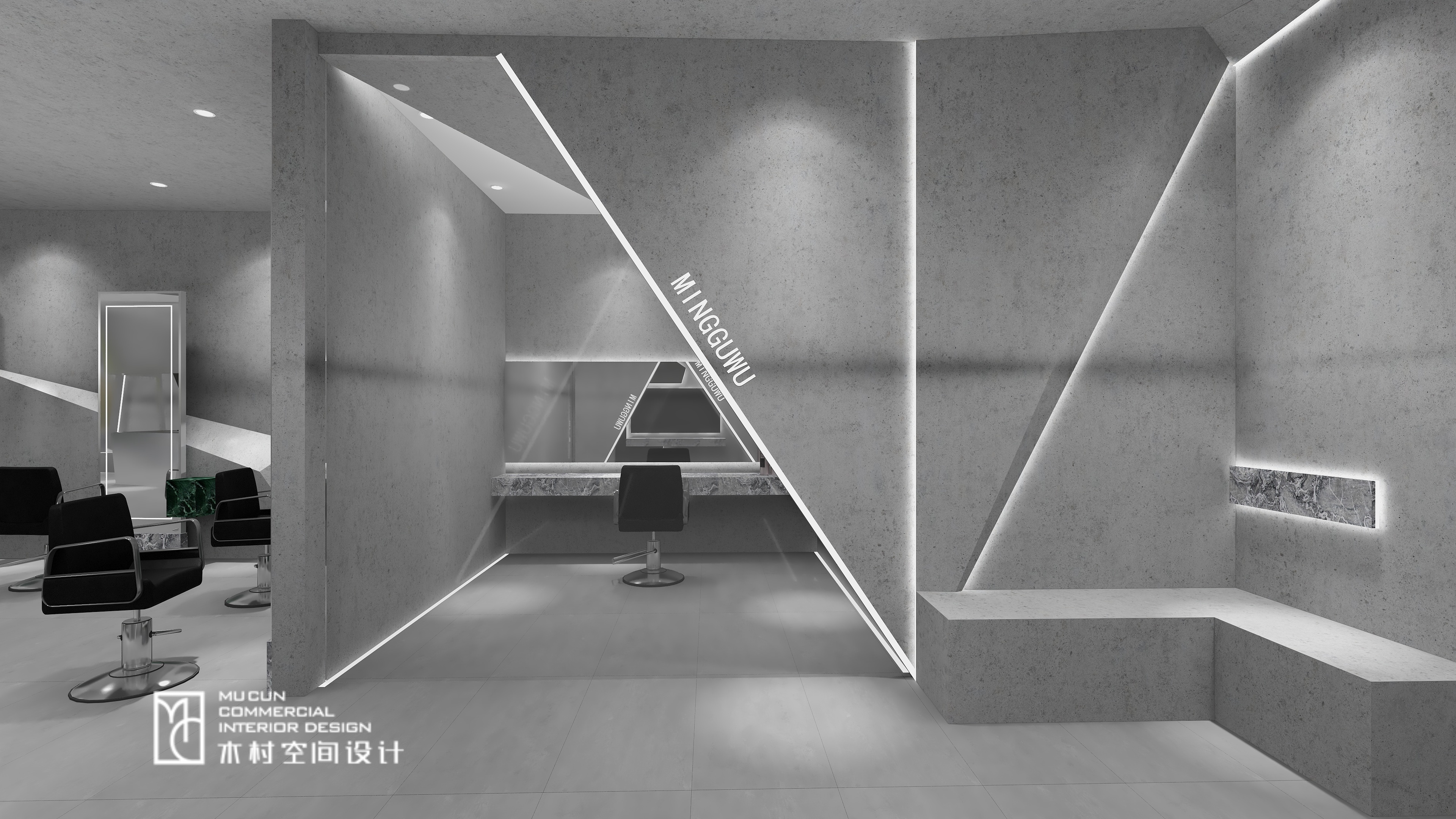 黑白灰理发店设计丨中国无锡丨木村空间美学-11