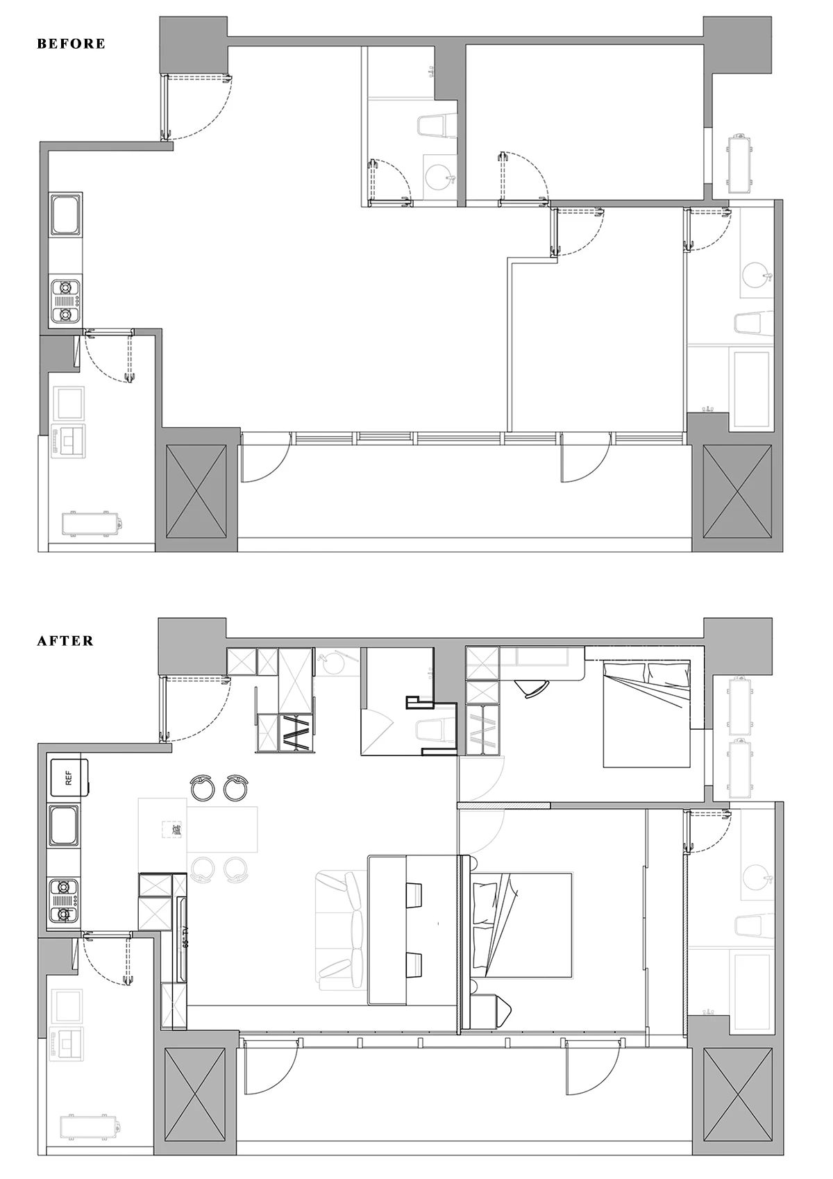 奶油风两室一厅住宅设计-1