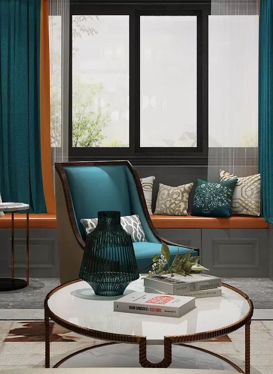 爱马仕橙&孔雀蓝撞出高级感,美式混搭打造优雅轻奢家居-33