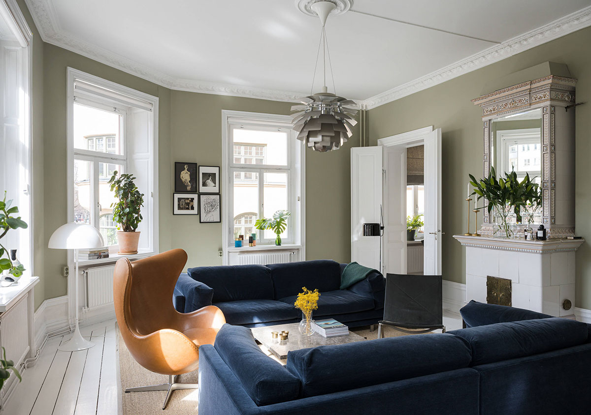 斯德哥尔摩橄榄绿公寓，冲浪板成独特装饰-4