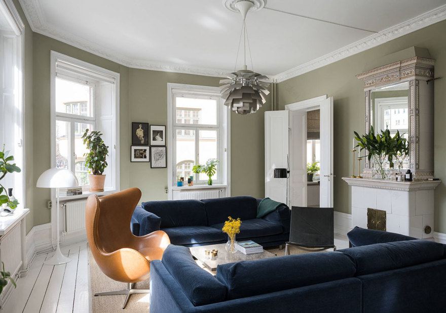 斯德哥尔摩橄榄绿公寓,冲浪板成独特装饰-4