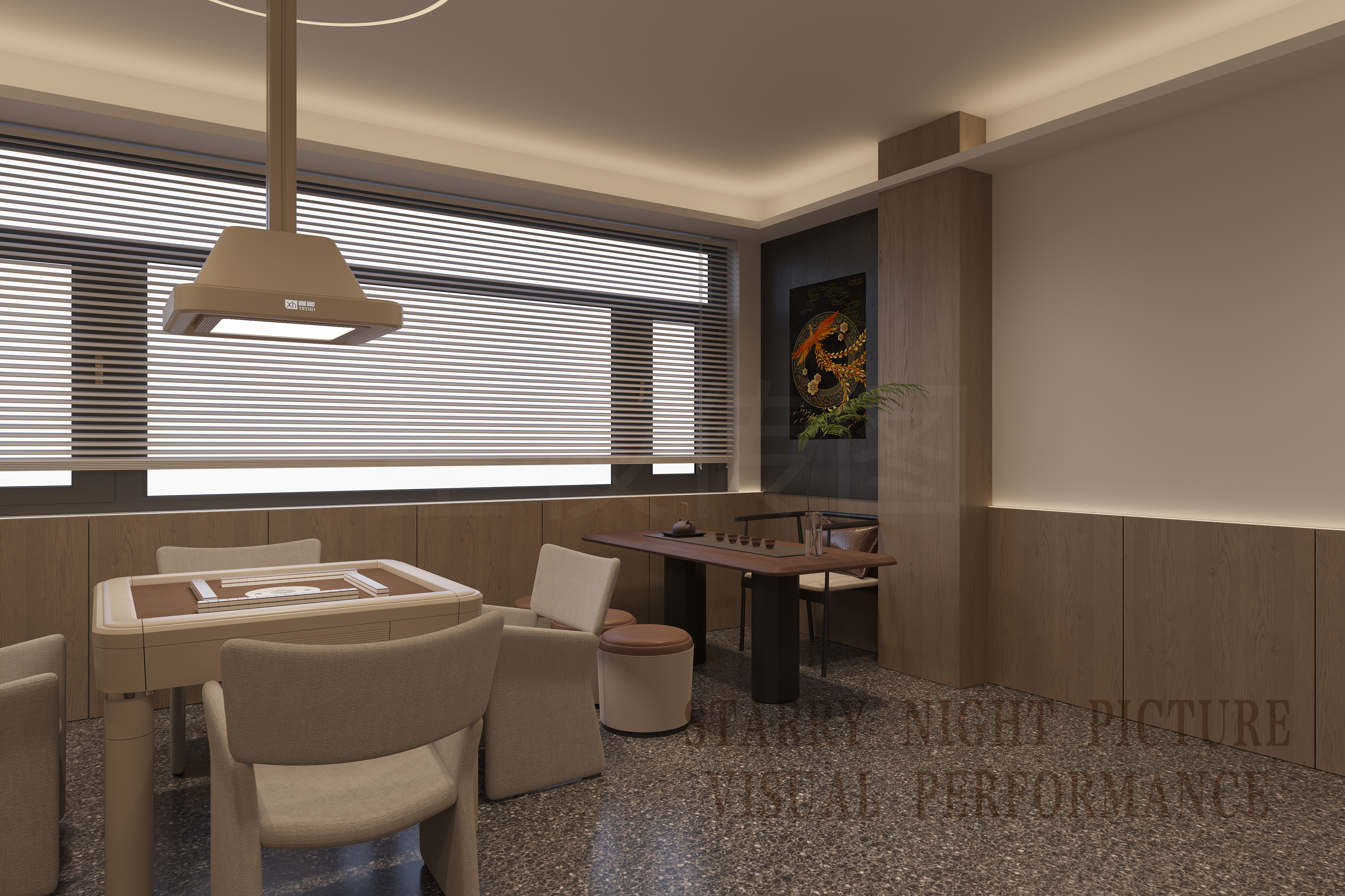 现代东方雅集·融合麻将竞技与茶道美学的极简空间-7