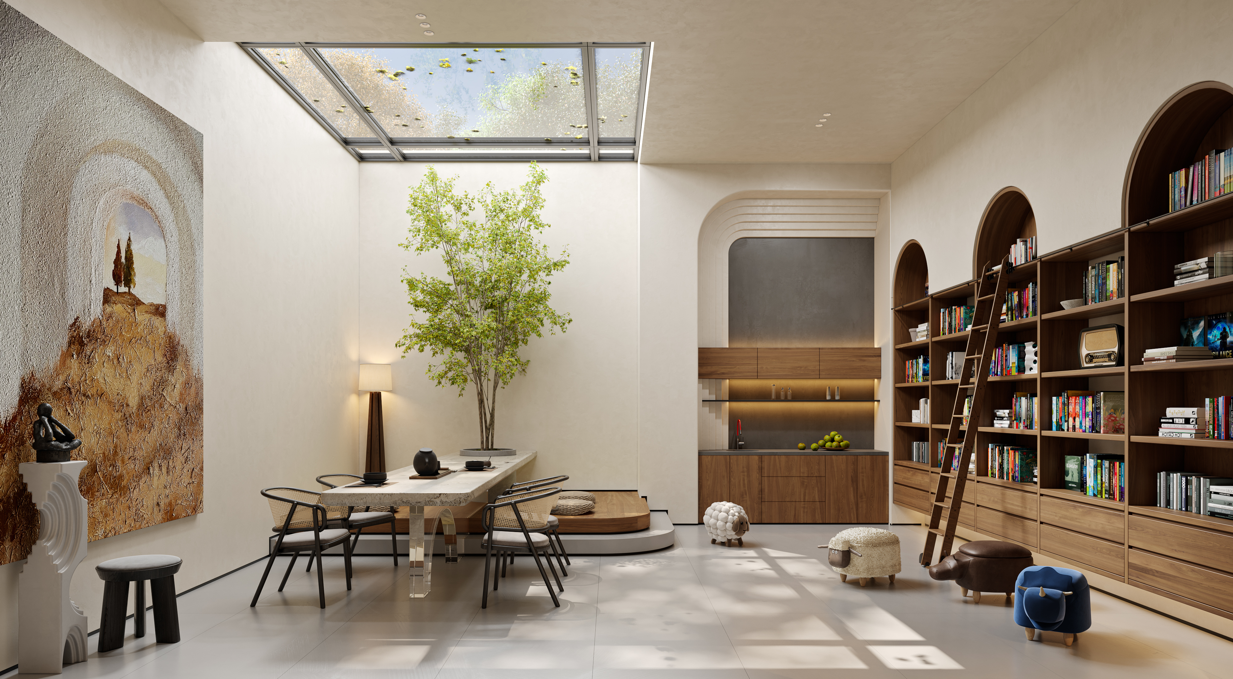 地下室别墅  奶油风地下室 地下室空间-5