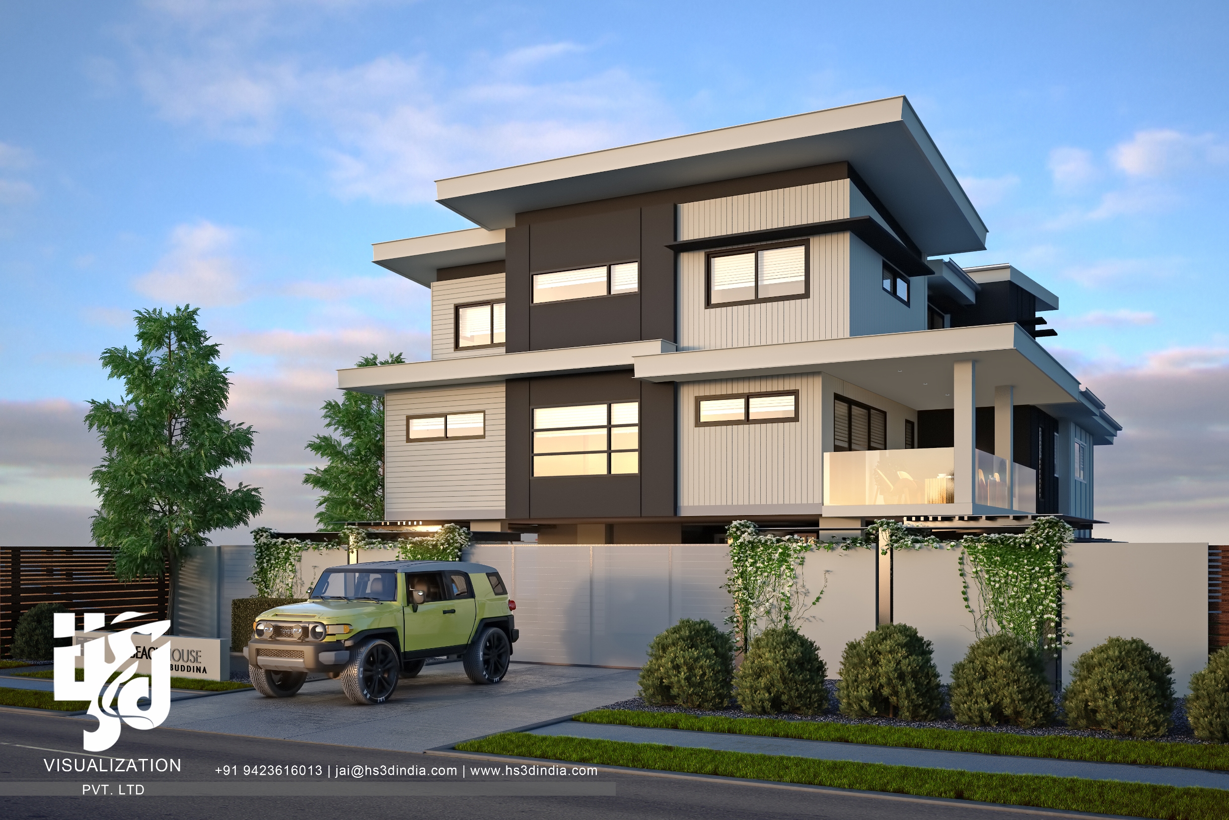 印度 HS3D 可视化平房夜景渲染-15