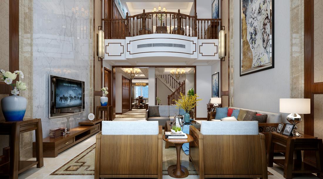 新中式轻奢风 | 济南万泰装饰总部绿地国际城别墅装修设计-3