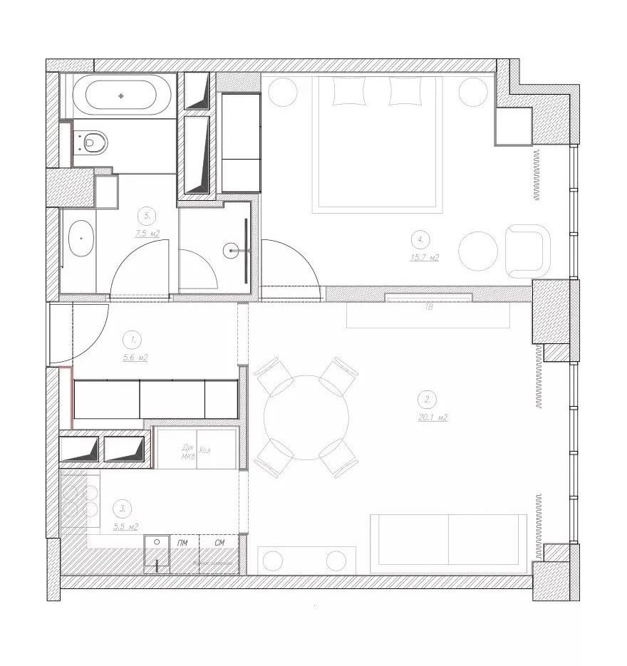 54㎡时尚简约单身公寓丨Aleksandra HelminskayaLeontieva-3