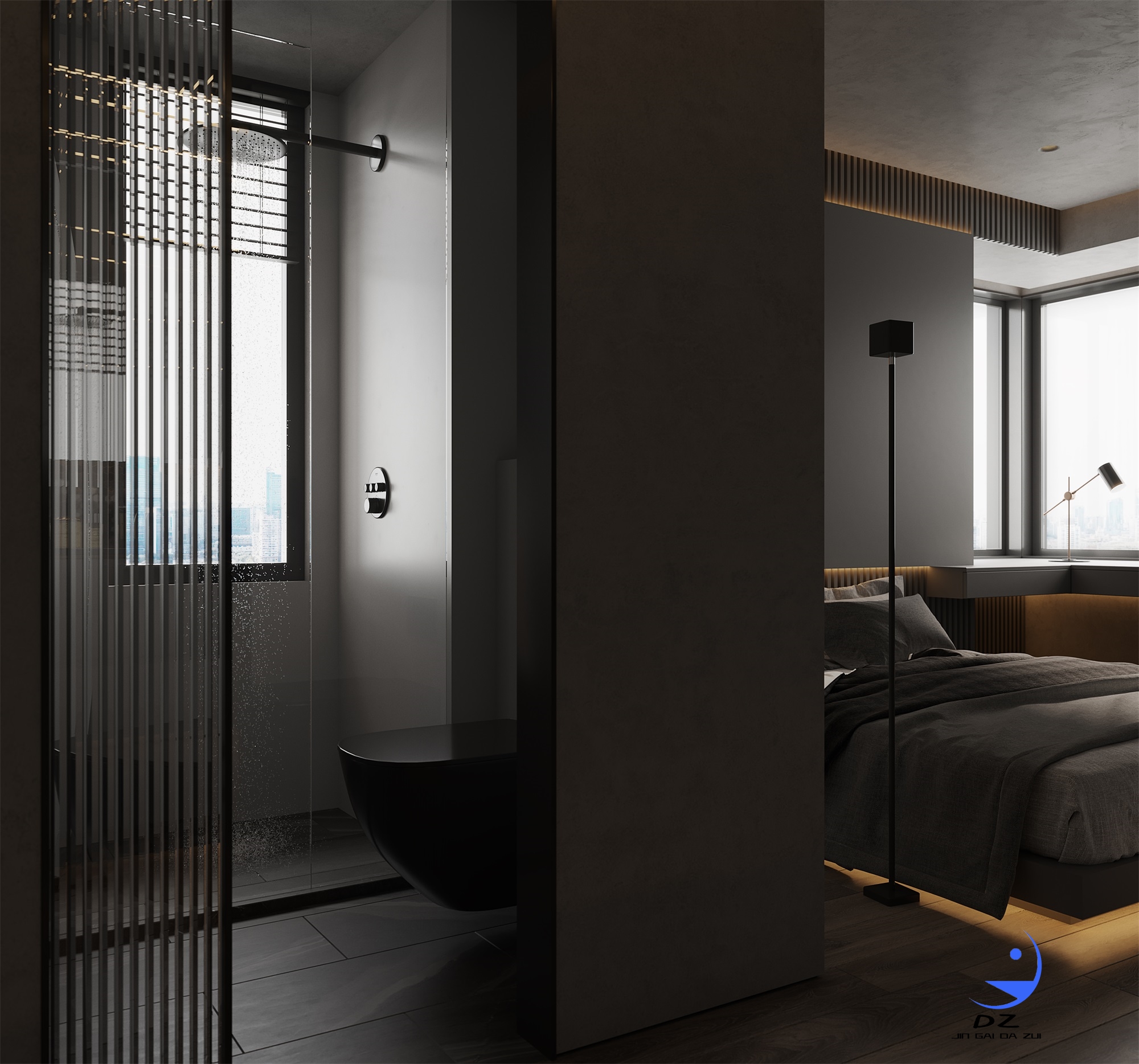 现代黑白系客餐厅卧室过道效果图-15