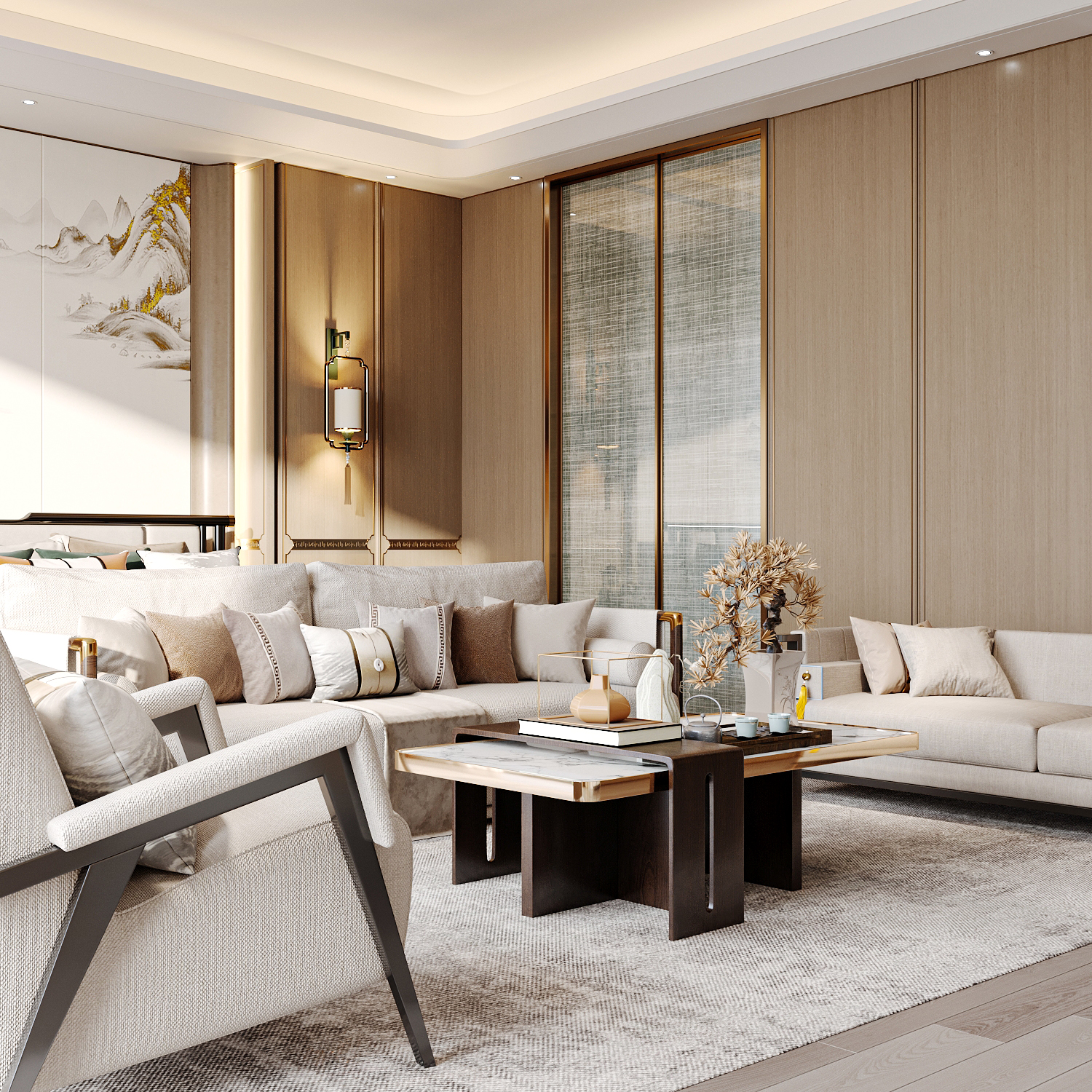 渲染作品分享｜现代新中式套房-2