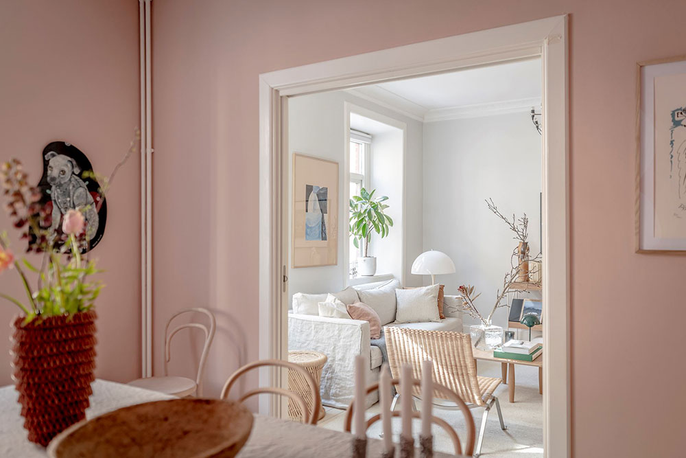 瑞典 84 平米粉色餐厅公寓设计-8