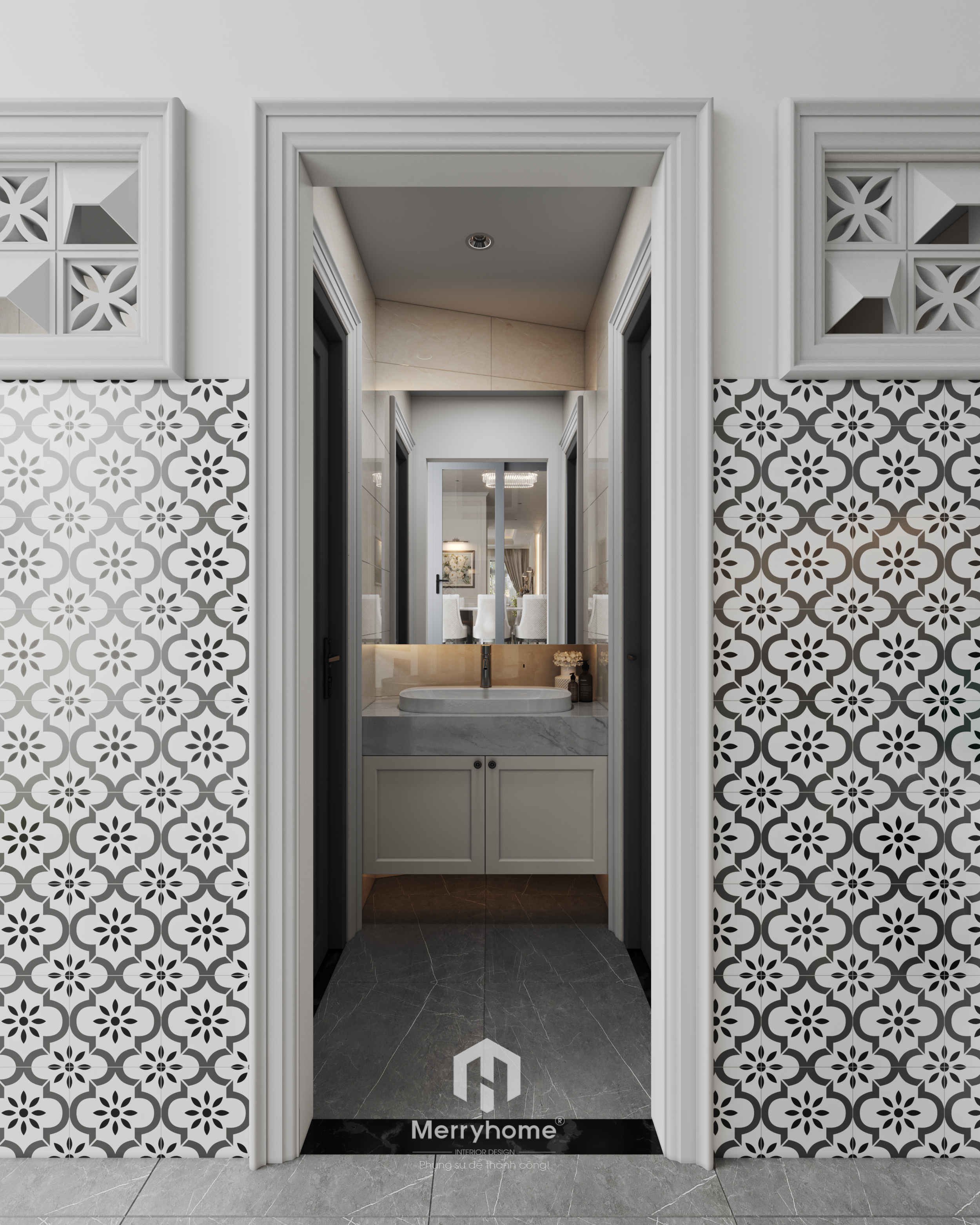 The living room and kitchen are in a neoclassical style-14