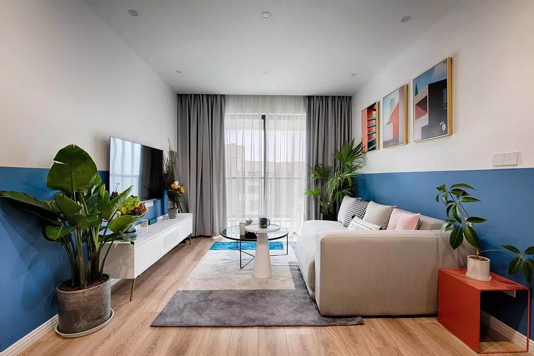 现代简约小户型，蓝色半墙设计独特优雅-10